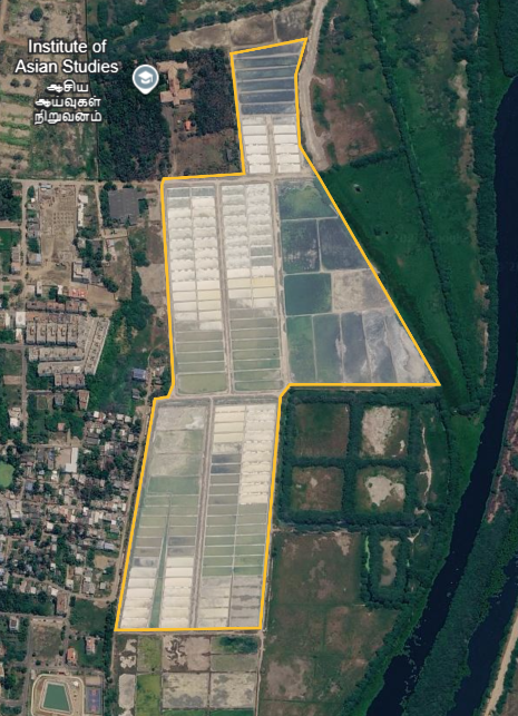 Satellite view of a developed salt pan block outlined in yellow